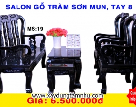 BỘ SALON GỖ TRÀM BÔNG VÀNG MẶT HỒNG ĐÀO- 6 MÓN  - TAY 8 - SƠN MUN
