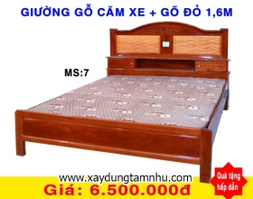 GIƯỜNG GỖ CĂMXE MẶT GÕ ĐỎ 1M6