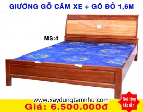 GIƯỜNG GỖ CĂMXE MẶT GÕ ĐỎ 1M6