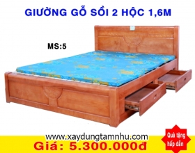 GIƯỜNG GỖ SỒI CAO CẤP - 2 HỌC TỦ - 1M6