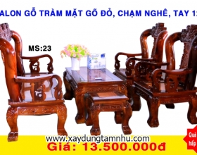 BỘ SALON GỖ TRÀM BÔNG VÀNG MẶT GÕ ĐỎ - 6 MÓN  - CHẠM NGHÊ  - TAY 12