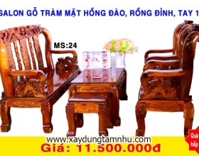BỘ SALON GỖ TRÀM BÔNG VÀNG MẶT HỒNG ĐÀO - 6 MÓN  - RỒNG ĐỈNH  - TAY 10