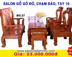 BỘ SALON GÕ ĐỎ - 6 MÓN  -CHẠM ĐÀO - TAY 10