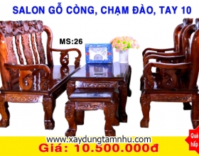 BỘ SALON GỖ  CÒNG - 6 MÓN  -CHẠM ĐÀO - TAY 10