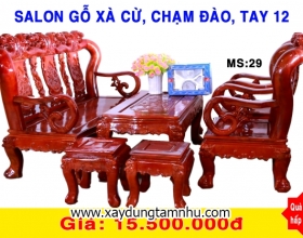 BỘ SALON GỖ XÀ CỪ  - 6 MÓN  -CHẠM ĐÀO - TAY 12