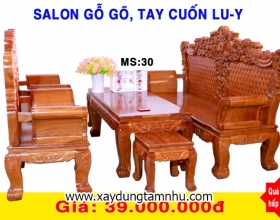 BỘ SALON GỖ GÕ ĐỎ  - 6 MÓN  -TAY CUỐN LU-Y
