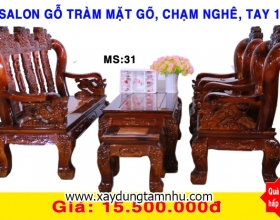BỘ SALON GỖ TRÀM BÔNG VÀNG MẶT GÕ ĐỎ  - 6 MÓN  -CHẠM NGHÊ - TAY 10