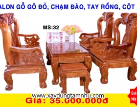 BỘ SALON GỖ GÕ ĐỎ  - 6 MÓN  -CHẠM ĐÀO - TAY RỒNG -CỘT 12