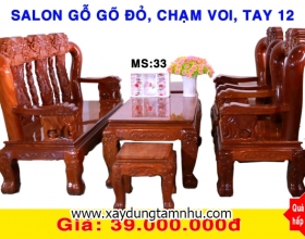 BỘ SALON GỖ GÕ ĐỎ  - 6 MÓN  -CHẠM VOI  - TAY 12