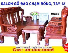 BỘ SALON GỖ GÕ ĐỎ -  6 MÓN  -CHẠM ĐÀO   - TAY 12