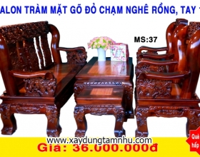 BỘ SALON GỖ TRÀM BÔNG VÀNG MẶT GÕ ĐỎ -  6 MÓN  -CHẠM NGHÊ RỒNG    - TAY 14