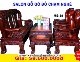 BỘ SALON GỖ  GÕ ĐỎ -  6 MÓN  -CHẠM NGHÊ  - TAY 12
